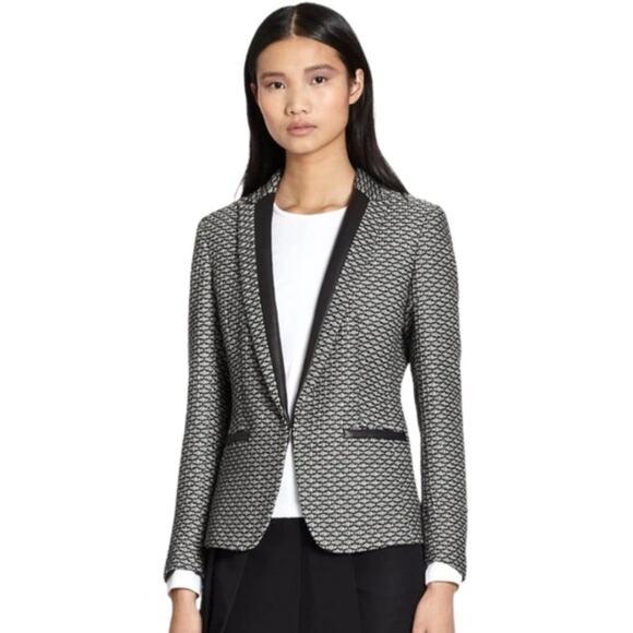 RAG & BONE Lorimer Jacquared Tuxedo Blazer Black Leather and Tweed Women's 8 - Picture 1 of 11